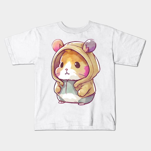 Cartoon Hamster Wearing Hoodie Kids T-Shirt by Chromatic Fusion Studio